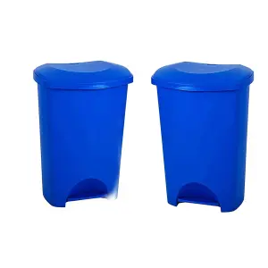 2x Blue 50 Litre Strong Plastic Hard Wearing Coloured Recycling Bins Complete With Lids