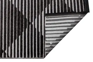 Black Outdoor Rug, Geometric Striped Stain-Resistant Rug For Patio Decks, 3mm Modern Outdoor Area Rug- 190cm X 290cm