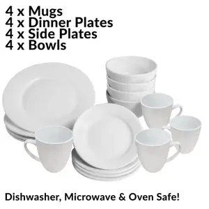 16 Piece White Porcelain Dinner Set - M&W