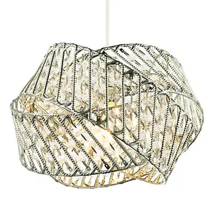 Designer Triple Ring Chrome Pendant Light Shade with Small Clear Acrylic Beads