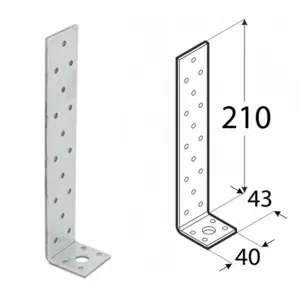 Pack of 10 Heavy Duty Galvanised 4mm Thick Long Angle Brackets 210x43x40mm