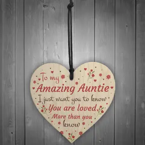 Red Ocean Amazing Auntie Gift Wooden Heart Christmas Birthday Gift For Auntie Love Sign