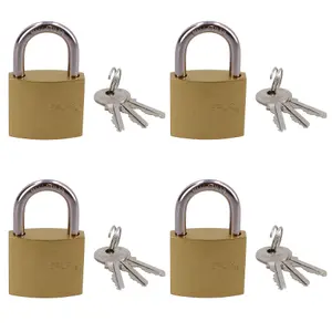 Heavy Duty 38mm Iron Brass Coated Padlock Security Lock Secure 3 Keys 4pk