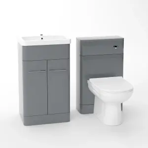 Nes Home Lex 500mm Vanity Basin Unit, WC Unit & Elso Back to Wall Toilet Grey