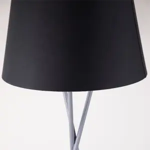 First Choice Lighting Grey Tripod Floor Lamp with Black Fabric Shade