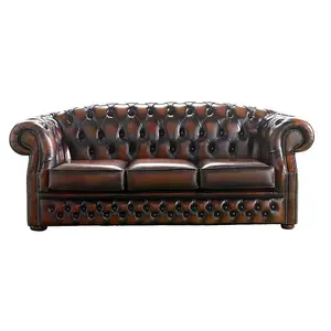 Chesterfield 3 Seater Antique Rust Leather Sofa Bespoke In Buckingham Style