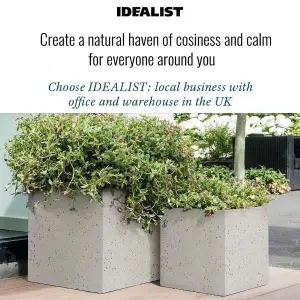 IDEALIST™ 40cm Square Planter, Flower Box Garden Planter, Grey Marble Effect Outdoor Plant Pot H40 L40 W40 cm, 65L