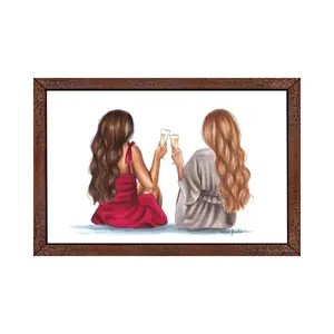 Cheers by Elza Fouche - Print on Canvas Brown Framed / 101.6cm H x 152.4cm W x 3.81cm D