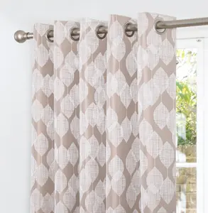 Home Curtains Halo Lined 45w x 48d" (114x122cm) Natural Eyelet Curtains (PAIR)