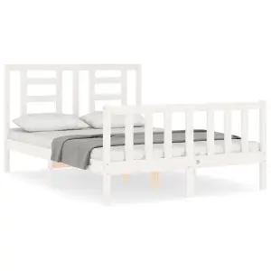 Berkfield Bed Frame with Headboard White Small Double Solid Wood