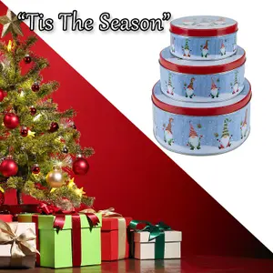 Christmas Storage Tins Themed Designs X 1 Small 15cm-Medium 17cm-Large 19.8cm