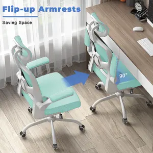 Computer Chair with Adjustable Lumbar Support and Headrest, Swivel Executive Mesh Office Chair for Home Office-Green