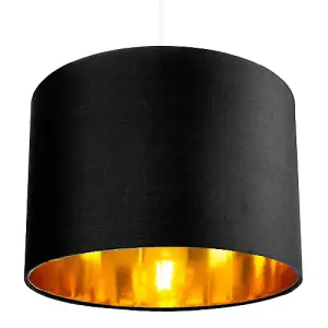 Contemporary Black Cotton 10 Table/Pendant Lamp Shade with Shiny Golden Inner