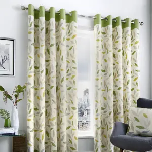 Beechwood Leaf Trail Pair of 100% Cotton Eyelet Curtains