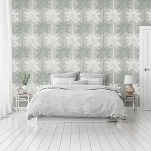 Arthouse Palm Luxe Grey & Duck Egg Wallpaper