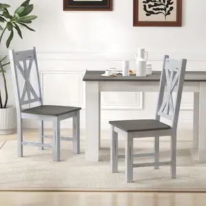 COSTWAY Wooden Dining Chairs Kitchen Chair Set of 2 w/ Rubber Wood Frame