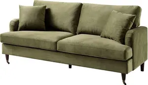 Brigette 3-Seater Olive Green Velvet Sofa With Antique Brass Castor Legs - Daals - Sofas