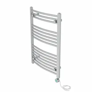 Right Radiators Prefilled Thermostatic Electric Heated Towel Rail Curved Bathroom Ladder Warmer - Chrome 800x600 mm