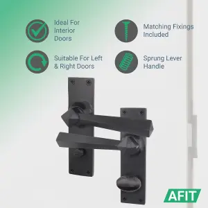 AFIT Black Iron Bathroom Door Handle Set - 1 Pair Black Antique Internal Handle, Hinges (76mm) & Lock (64mm) - Tudor Range