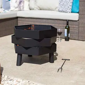 La Hacienda Nazca Tiered Geometric Deep Firepit Fire Basket Brasier Black 46 x 46 x 36 cm 3 kg