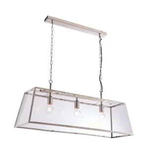 Ceiling Pendant Light Bright Nickel Plate & Clear Glass 3 x 40W E27