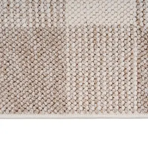 Cream Beige Neutral Boucle Textured Checkered Soft Area Rug 120cm x 170cm