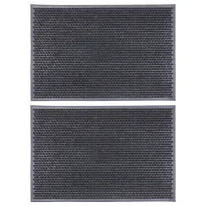 Nicola Spring Heavy Duty Rubber Door Mat - 60cm x 40cm - Black - Classic - Pack of 2