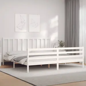 Berkfield Bed Frame with Headboard White 200x200 cm Solid Wood