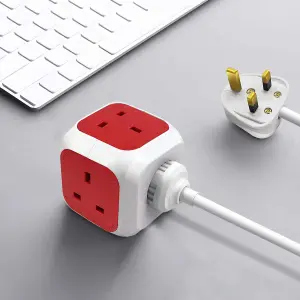 EXTRASTAR Rubik Power Cube 4 Ways Sockets 2 x USB 5V 1.5m  Red 13A extension lead