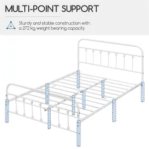 Yaheetech White 4ft6 Double Vintage Metal Bed Frame with High Headboard and Footboard