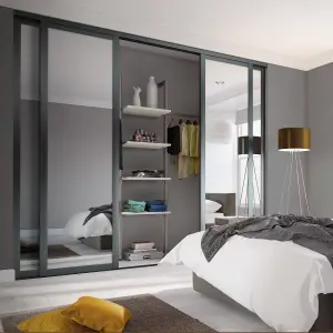 Shaker Mirrored Graphite 4 door Sliding Wardrobe Door kit (H)2260mm (W)2290mm