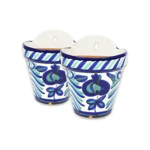 Granada Hand Painted White Set of 2 Outdoor Garden Hanging Plant Pots (D) 22cm