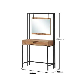 Zahra Urban Bedroom Dressing Vanity Makeup Table Mirror & Drawer Wotan Oak