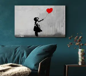 Love Heart Balloon Grey Canvas Print Wall Art - Medium 20 x 32 Inches