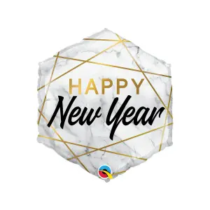 Qualatex Marble Hexagon New Year Foil Balloon Silver/Gold/Black (One Size)