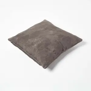 Homescapes Grey Real Leather Suede Cushion with Feather Filling