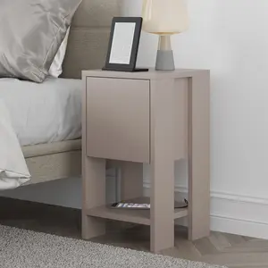 Atharv Bedside Table with Drop-Door Storage and Open Shelf for Versatile Living Dark Grey