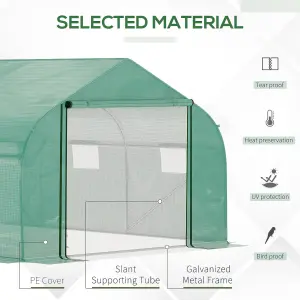 Outsunny 4.5 x 3 x 2m Outdoor Tunnel Greenhouse w/ Roll Up Door 6 Windows Green