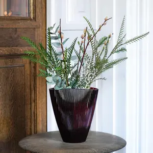 Burgundy Ribbed Vase H24.5Cm W21.5Cm