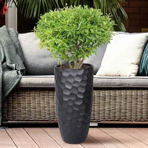 Set of 2 IDEALIST Tall Planter, Mosaic Black Reinforced Stone Round Planters, Outdoor Plant Pots: D31 H61 cm + D41 H77 cm