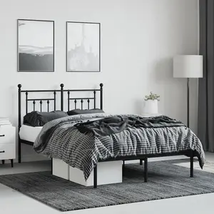 Berkfield Metal Bed Frame with Headboard Black 120x190 cm