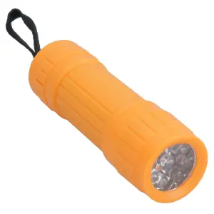 9 LED Black Torch Light Mini Flashlight Camping Hiking Rubber Case