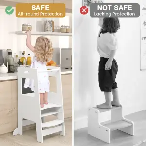 COSTWAY Kids Step Stool Baby Kitchen Helper with Chalkboard & Adjustable Step