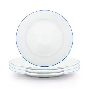 Set of 4 Durable White Ceramic Side Plates with Elegant Blue Rim