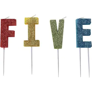 Amscan Glitter 5th Birthday Pick Candles (Pack of 4) Red/Gold/Blue (One Size)