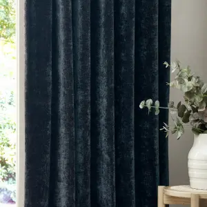 Yard Heavy Chenille Velvet Navy Pencil Pleat Curtains, 117 x 183cm