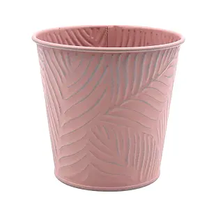 Metal Planters 2pc Pastel Pink 1.1L Embossed Leaf Plant Flower Decor Pots Garden