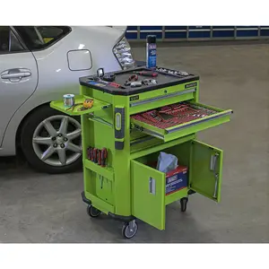 Heavy-Duty Mobile Tool Trolley with 4 Drawers and 2 Cupboards for Workshops