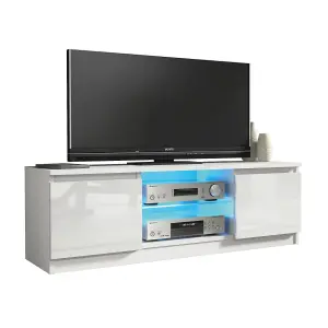 Aura TV Unit 120cm White with High Gloss Doors and LED Lighting - Creative Furniture