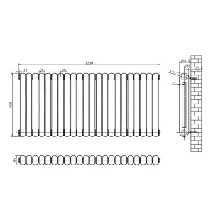 Estelle Grey Horizontal Column Radiator - 600x1340mm